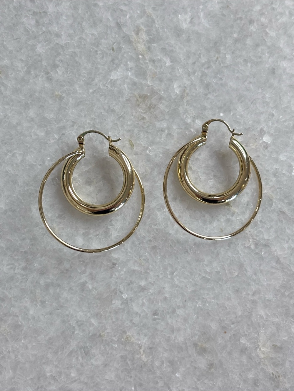 14K Gold Filled Double Hoop Earrings Waterproof Chunky Huggie Hoops